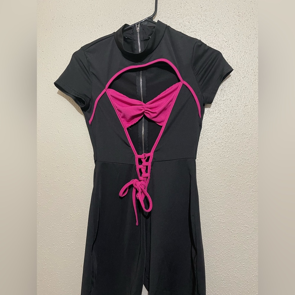 Pink and black romper size S
